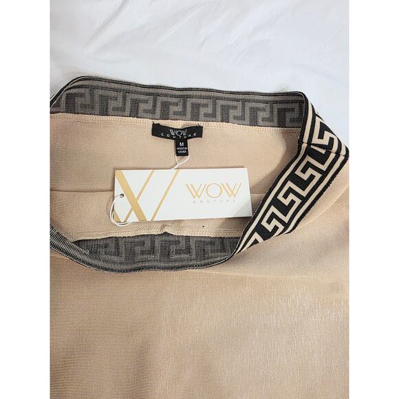 WOW Couture Bandage Skirt Women's M Tan & Black Midi Elegant Party Business NWT - Picture 3 of 5